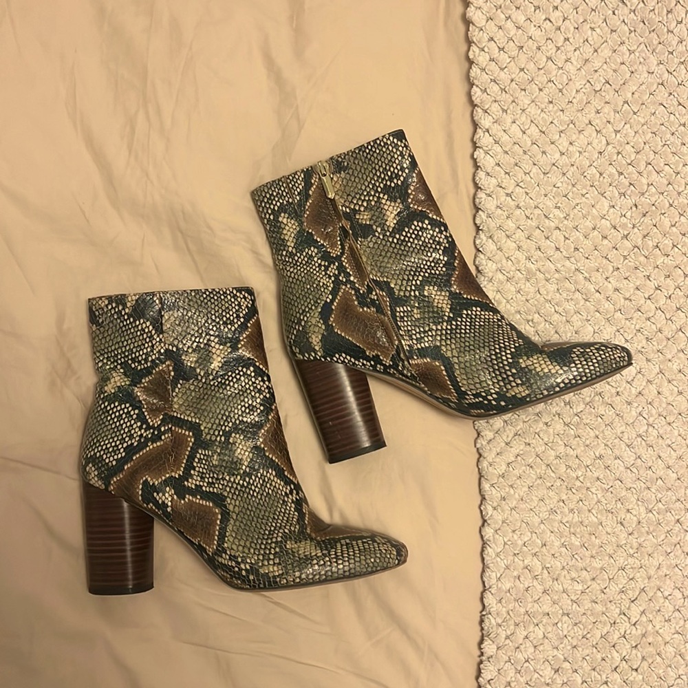 Sam Edelman Leather Heeled Boot - Size 9.5 - Black Brown Snakeskin